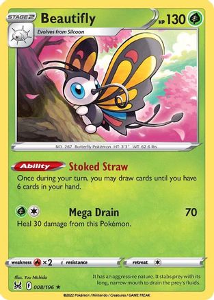 Beautifly 008/196 - SWSH11 Lost Origin Holofoil - for just $0.18! 
