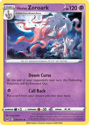 Hisuian Zoroark 076/196 - SWSH11 Lost Origin Holofoil - for just $0.15! 