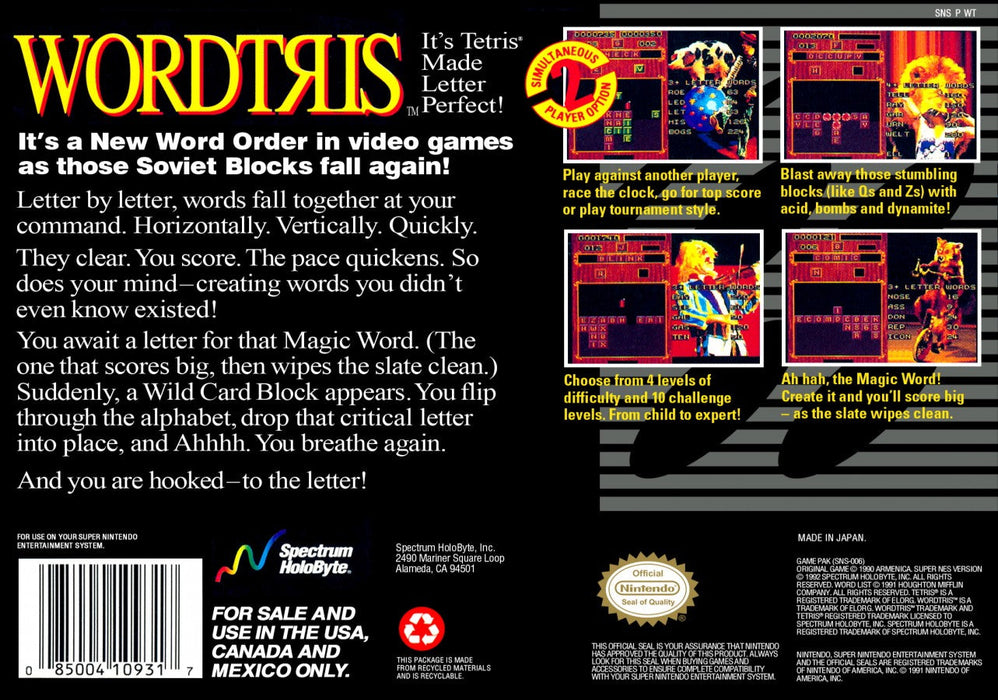 Wordtris – Super Nintendo Entertainment System (SNES) - for just $3.99! 