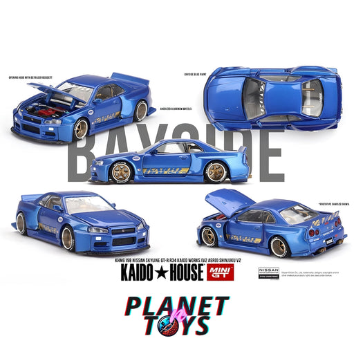 Kaido House x Mini GT 1:64 Nissan Skyline GT-R (R34) Kaido Works (V2 Aero) SHINJUKU V2- Blue - for just $19.99! 