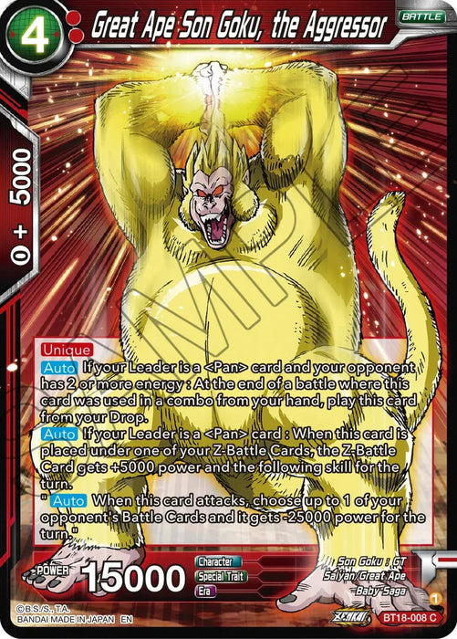 Great Ape Son Goku, the Aggressor (BT18-008) [Dawn of the Z-Legends] - for just $0.10! 