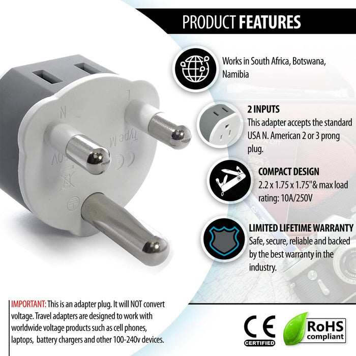 South Africa, Botswana Travel Adapter - 2 in 1 - Type M - Compact Design (US-10L) - Just $14.99! Shop now at Retro Gaming of Denver