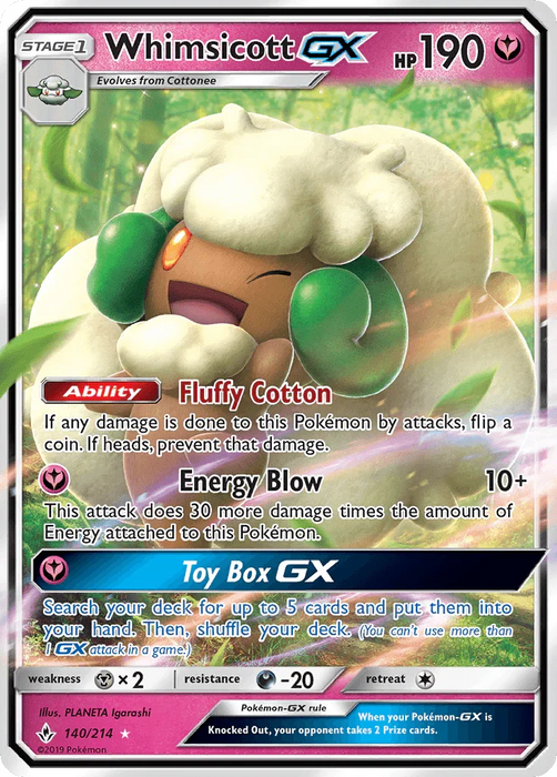 Whimsicott GX (140/214) [Sun & Moon: Unbroken Bonds] - for just $1.30! 
