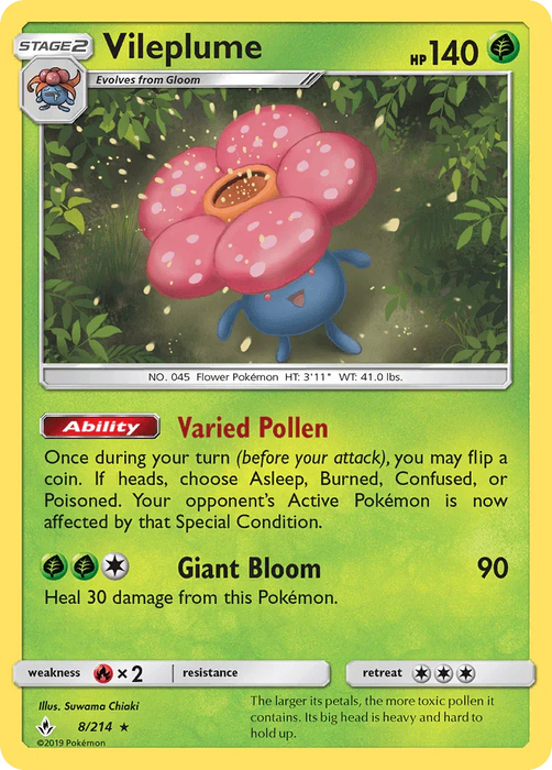 Vileplume (8/214) [Sun & Moon: Unbroken Bonds] - for just $0.35! 