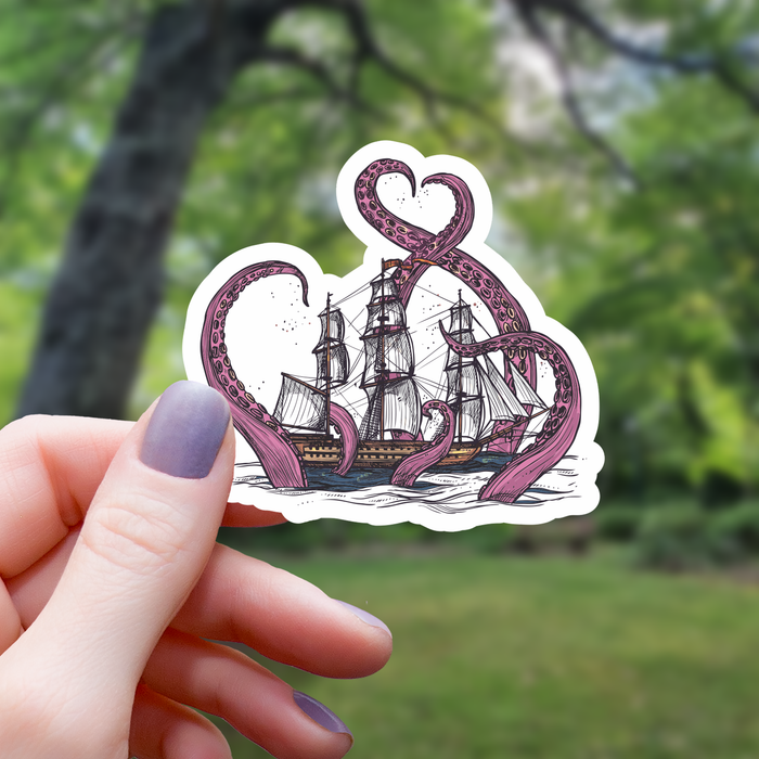 Kraken Monster Grabbing Ship Sticker - 3" - for just $3.50! 