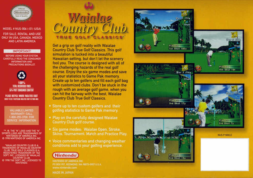 Waialae Country Club – Nintendo 64 (N64) - for just $5.99! 