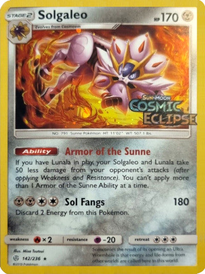 Solgaleo (142/236) (Cosmos Holo) [Sun & Moon: Cosmic Eclipse] - Just $0! Shop now at Retro Gaming of Denver