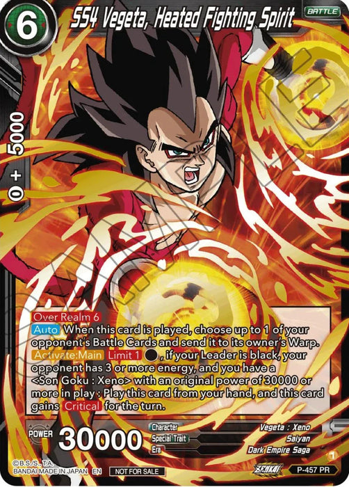 SS4 Vegeta, Heated Fighting Spirit (Championship Selection Pack 2023 Vol.1) (Holo) (P-457) [Tournament Promotion Cards] - for just $16! 