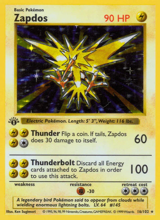Zapdos (16/102) (Shadowless) [Base Set 1st Edition] - for just $240! 