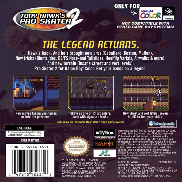 Tony Hawk Pro Skater 2 – Game Boy Color (GBC) - for just $6.99! 