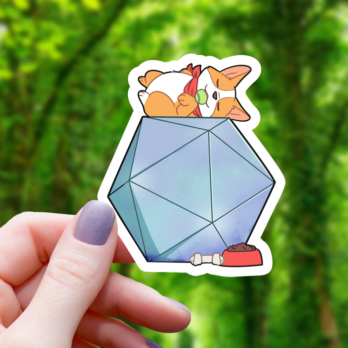 Corgi Sleeping on D20 Sticker - 3" - for just $3.50! 