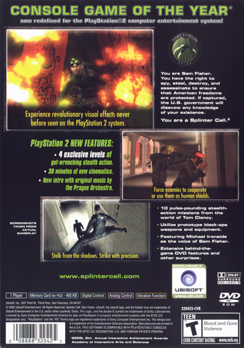 Tom Clancy's Splinter Cell: Stealth Action Redefined [Greatest Hits] – PlayStation 2 (PS2) - for just $0! 