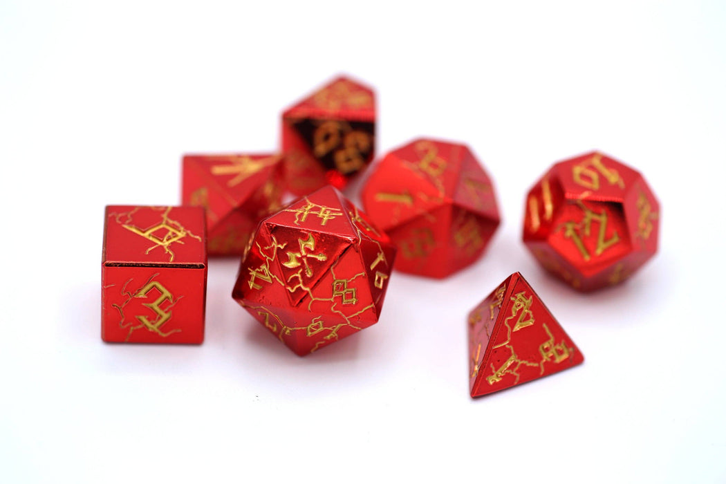 Red Chrome with Gold Solid Metal Barbarian Dice Set - for just $39.99! 