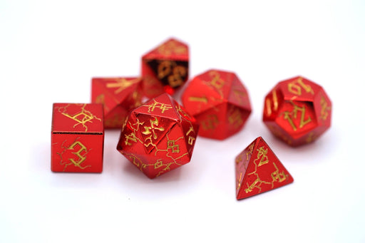 Red Chrome with Gold Solid Metal Barbarian Dice Set - for just $39.99! 