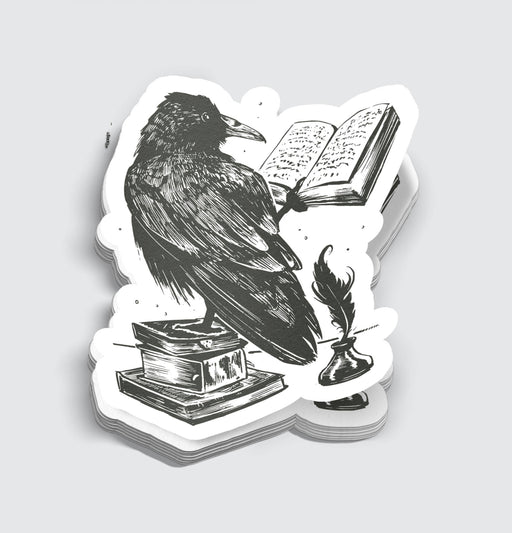 Black Ink Raven Reading a Book Sticker - 3" - for just $3.50! 