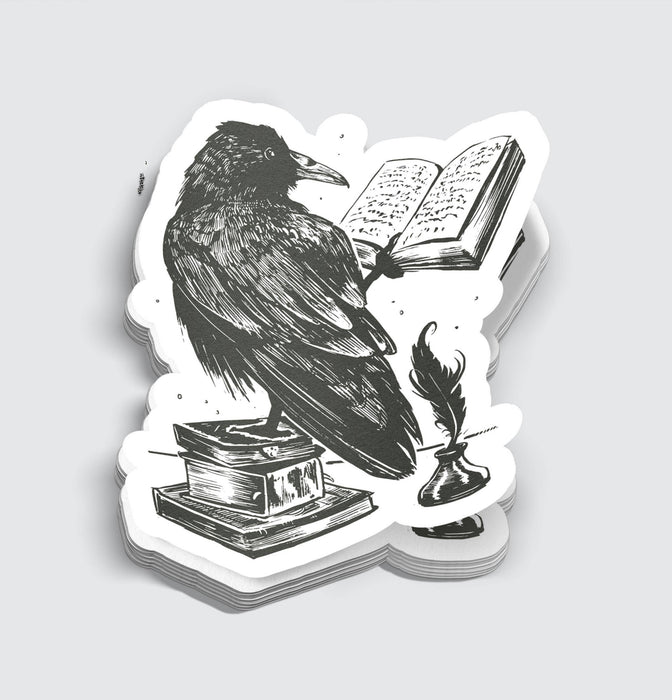 Black Ink Raven Reading a Book Sticker - 3" - for just $3.50! 