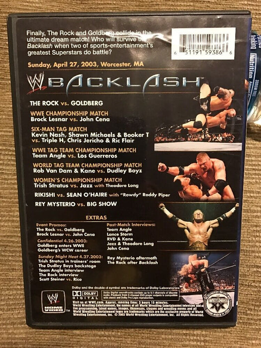 WWE - Backlash 2003 (DVD, 2003) Lesner Goldberg Rock Cena Triple H - for just $7.99! 