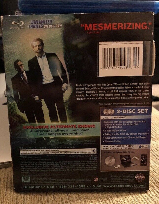 Limitless Blu-ray Disc, 2011, 2-Disc Set, Unrated No Digital Copy Bradley Cooper - for just $7.99! 