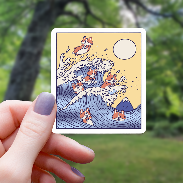Corgi Japanese Big Wave Art Inspired Sticker - 3" - for just $3.50! 