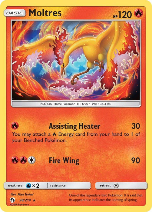 Moltres (38/214) (Let's Play, Eevee) Cracked Ice Holo) (Theme Deck Exclusive) [Sun & Moon: Lost Thunder] - for just $1.15! 