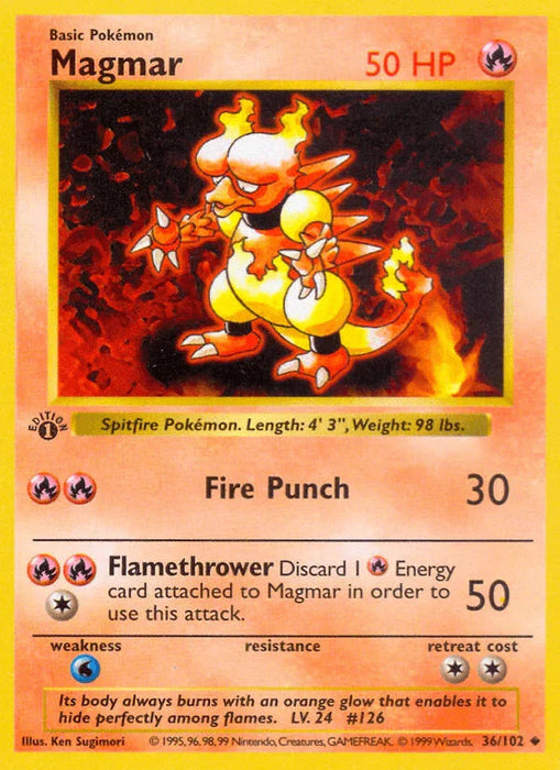 Magmar (36/102) (Shadowless) [Base Set 1st Edition] - for just $5.50! 