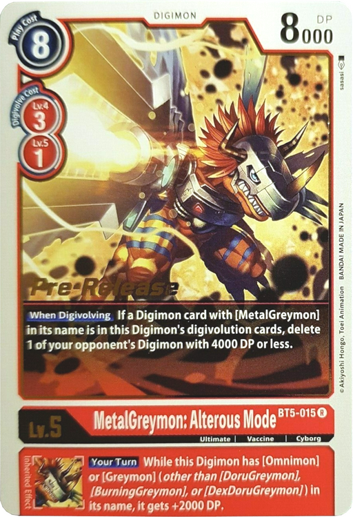 MetalGreymon: Alterous Mode [BT5-015] [Battle of Omni Pre-Release Promos] - Just $0.45! Shop now at Retro Gaming of Denver