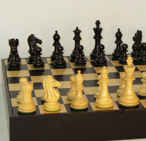 Chess Set - Black/Natural Pro Chessmen on Black/Maple Chest - for just $260! 
