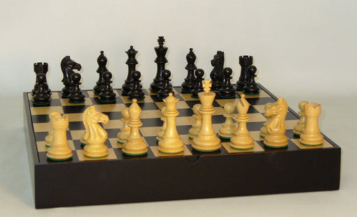 Chess Set - Black/Natural Pro Chessmen on Black/Maple Chest - for just $260! 