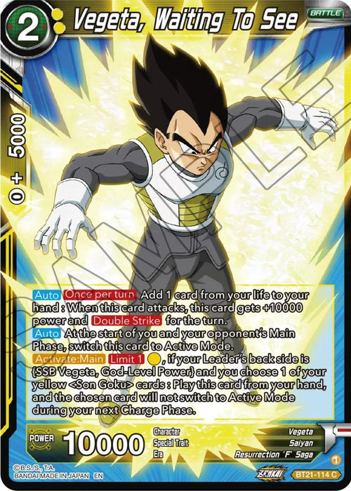 Vegeta, Waiting To See (BT21-114) [Wild Resurgence] - for just $0.10! 