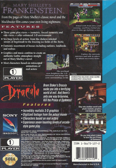 Mary Shelley's Frankenstein & Bram Stoker's Dracula – Sega CD (SCD) - for just $0! 