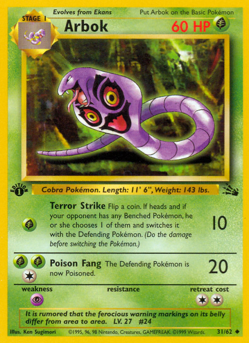 Arbok (31/62) [Fossil 1st Edition] - Just $0.80! Shop now at Retro Gaming of Denver