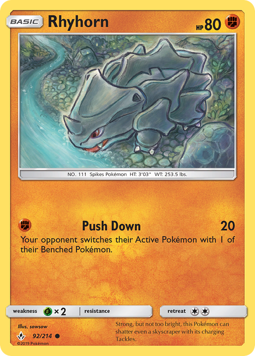 Rhyhorn (92/214) [Sun & Moon: Unbroken Bonds] - Just $0.05! Shop now at Retro Gaming of Denver