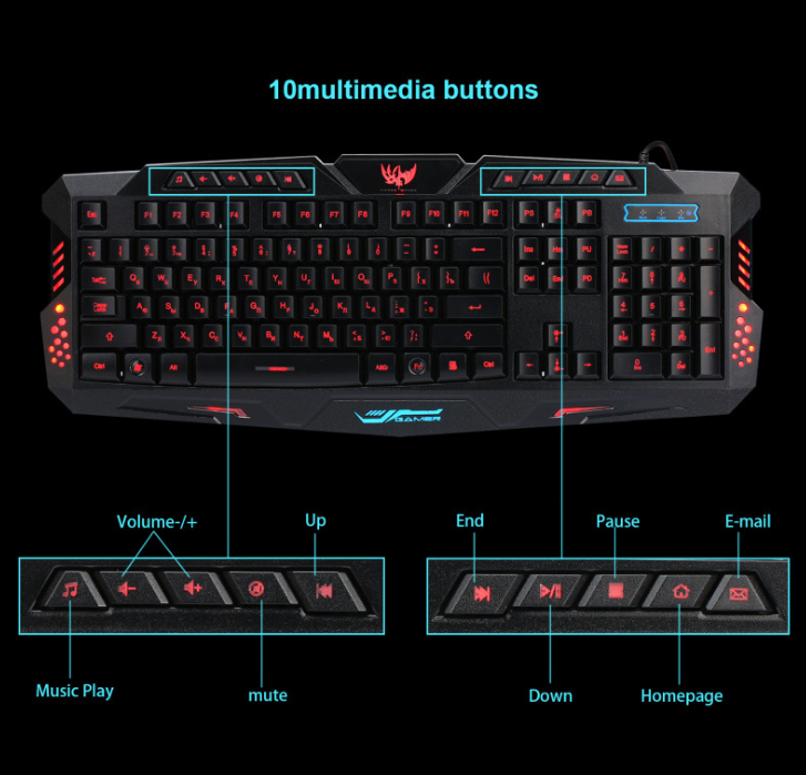 J10 tricolor backlight wired gaming keyboard set colorful luminous gaming mouse keyboard Russian keyboard - for just $13.76! 