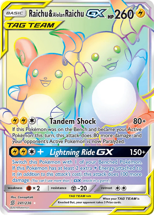 Raichu & Alolan Raichu GX (241/236) [Sun & Moon: Unified Minds] - for just $56.10! 