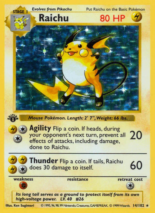 Raichu (14/102) (Shadowless) [Base Set 1st Edition] - for just $220! 