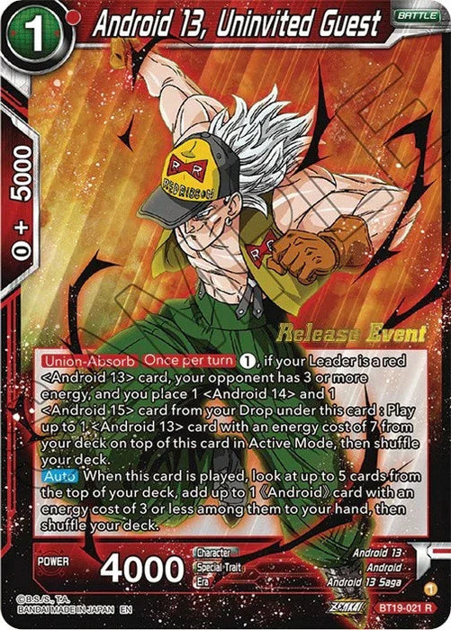 Android 13, Uninvited Guest (Fighter's Ambition Holiday Pack) (BT19-021) [Tournament Promotion Cards] - for just $0.35! 