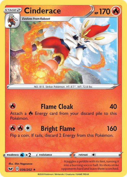 Cinderace (036/202) (Cracked Ice Holo) (Theme Deck Exclusives) [Sword & Shield: Base Set] - for just $1.05! 