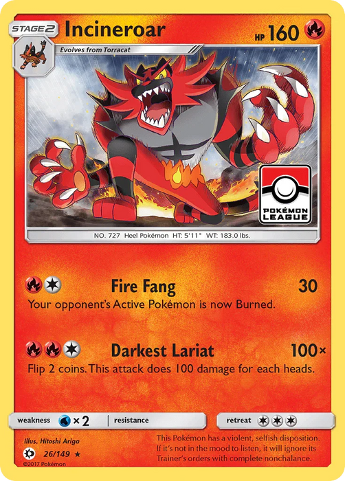 Incineroar (26/149) [Sun & Moon: Base Set] - for just $0.10! 