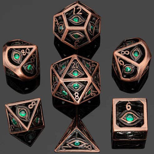 Dragon's Eye Hollow Metal Dice Set - Emerald Green Gems - for just $99.99! 