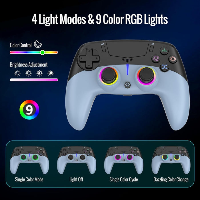 LED Wireless Gaming Controller for PS5 Pro Slim and PC, Hall Effect Joysticks and Triggers, RGB Lighting with 4 Modes, Macro Support, 6-Axis Motion Control, Dual Vibration, 3.5mm Audio Jack, Black and Blue - for just $99.42! 