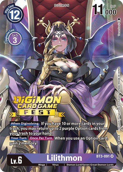 Lilithmon [BT3-091] (Digimon Card Game Fest 2022) [Release Special Booster Promos] - Just $297.15! Shop now at Retro Gaming of Denver