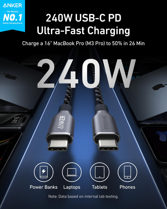 Anker Prime USB-C to USB-C Cable (240W, Upcycled-Braided) - for just $29.99! 