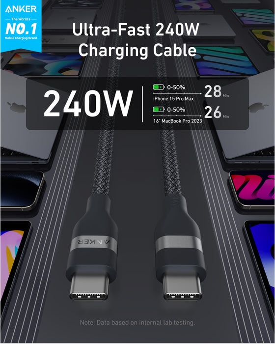 Anker USB-C to USB-C Cable (3 ft / 6 ft, 240W, Upcycled-Braided) - for just $19.99! 