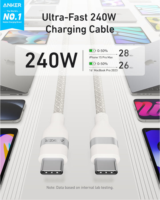 Anker USB-C to USB-C Cable (3 ft / 6 ft, 240W, Upcycled-Braided) - for just $19.99! 