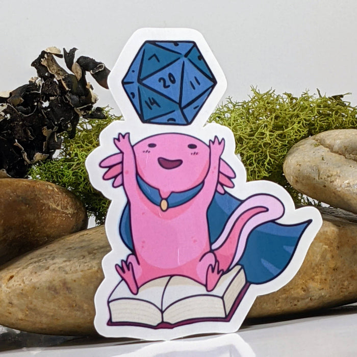 Axolotl Worshipping Polyhedral Dice Sticker - 3" - for just $3.50! 
