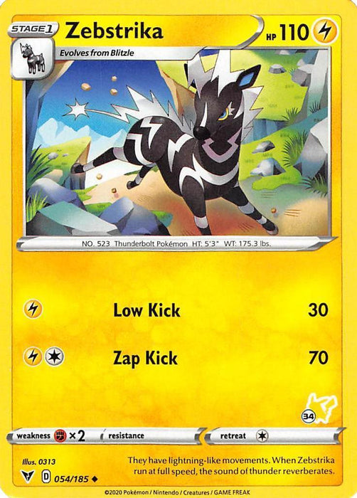 Zebstrika (054/185) (Pikachu Stamp #34) [Battle Academy 2022] - for just $0.10! 