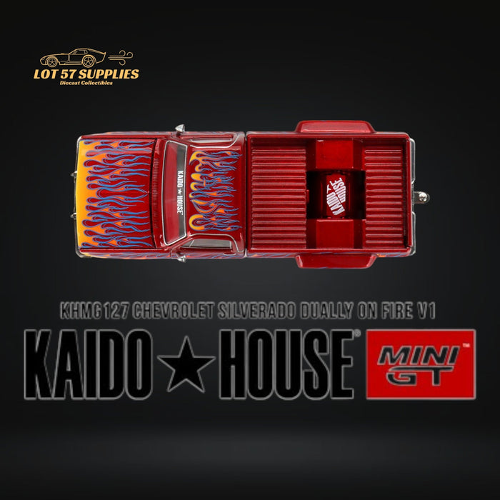 (Pre-Order) Mini GT x Kaido House Chevrolet Silverado DUALLY on Fire V1 1:64 KHMG127 - Just $26.99! Shop now at Retro Gaming of Denver