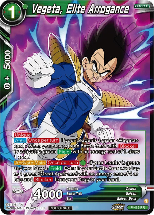 Vegeta, Elite Arrogance (Zenkai Series Tournament Pack Vol.1) (P-415) [Tournament Promotion Cards] - for just $0.10! 