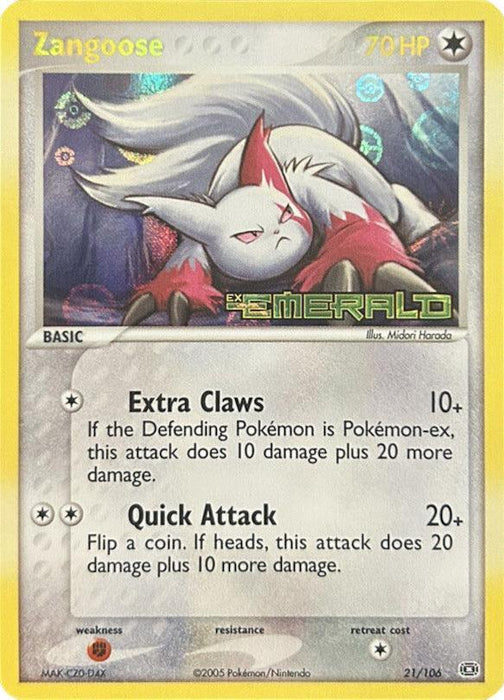 Zangoose (21/106) (Stamped) [EX: Emerald] - for just $17.55! 