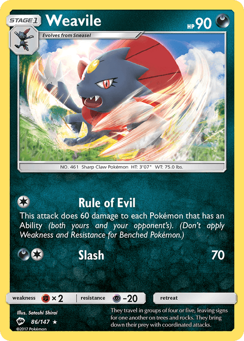 Weavile (86/147) [Sun & Moon: Burning Shadows] - for just $0.10! 